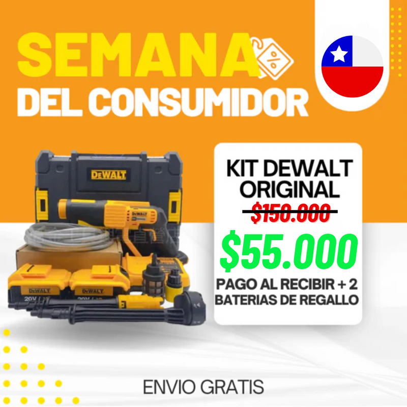 KIT DEWALT: HIDROLAVADORA PORTATIL + ACCESORIOS + 2 BATERÍAS DE REGALO - CIERRE DE LA TIENDA